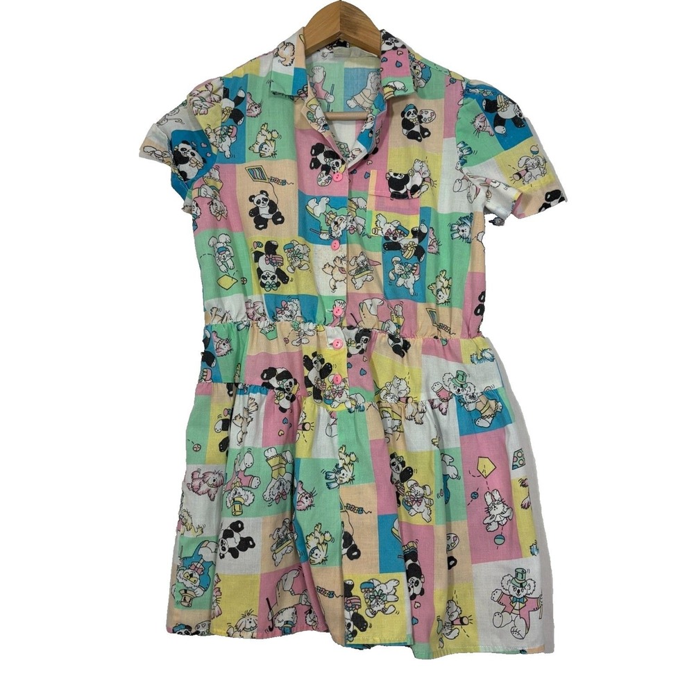 L.A. Chic Vtg Pastel Patchwork Romper Button Front Animals Retro USA 14
